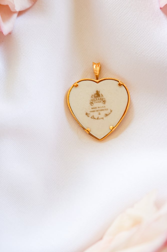 Image of Vintage Pickard Heart Shaped Porcelain Pendant with Certificate of Authenticity