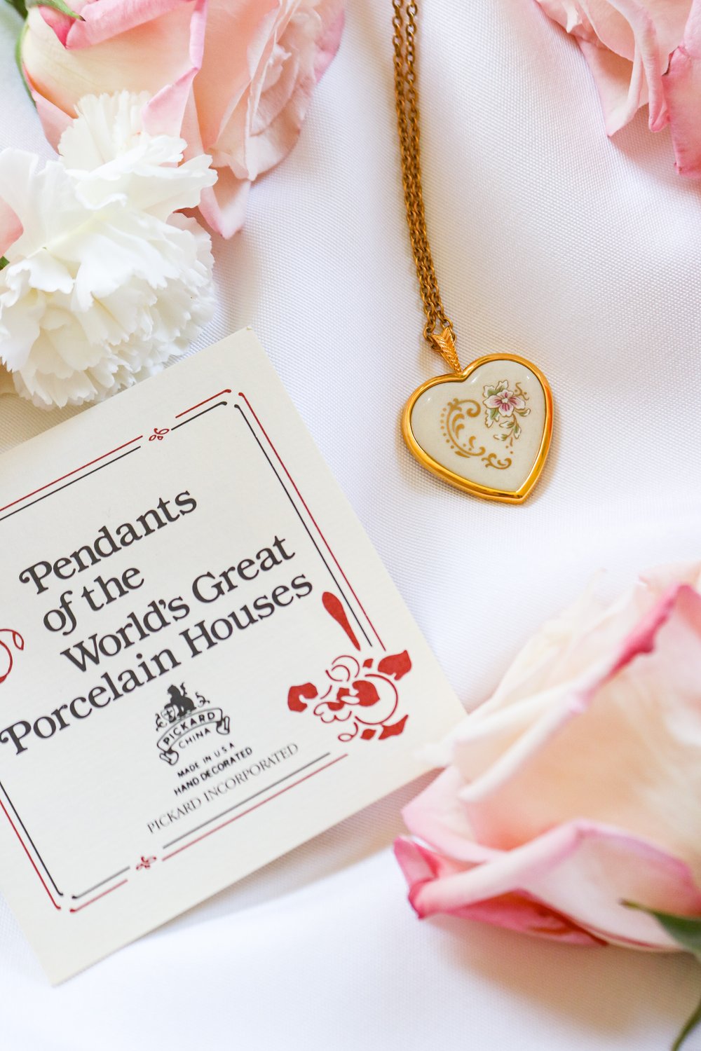 Vintage Pickard Heart Shaped Porcelain Pendant with Certificate of Authenticity