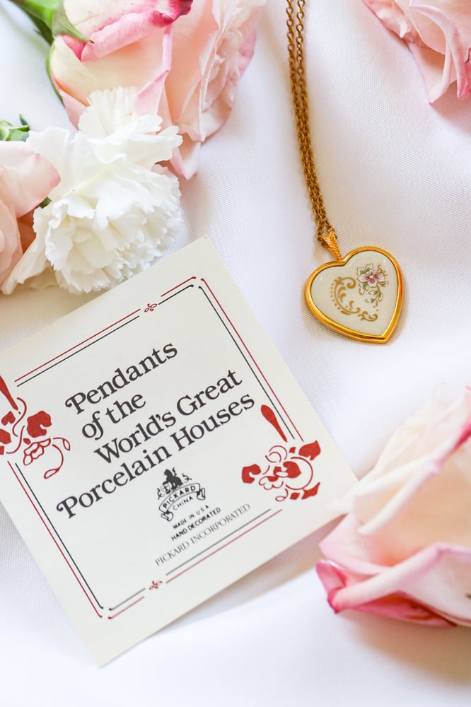 Image of Vintage Pickard Heart Shaped Porcelain Pendant with Certificate of Authenticity