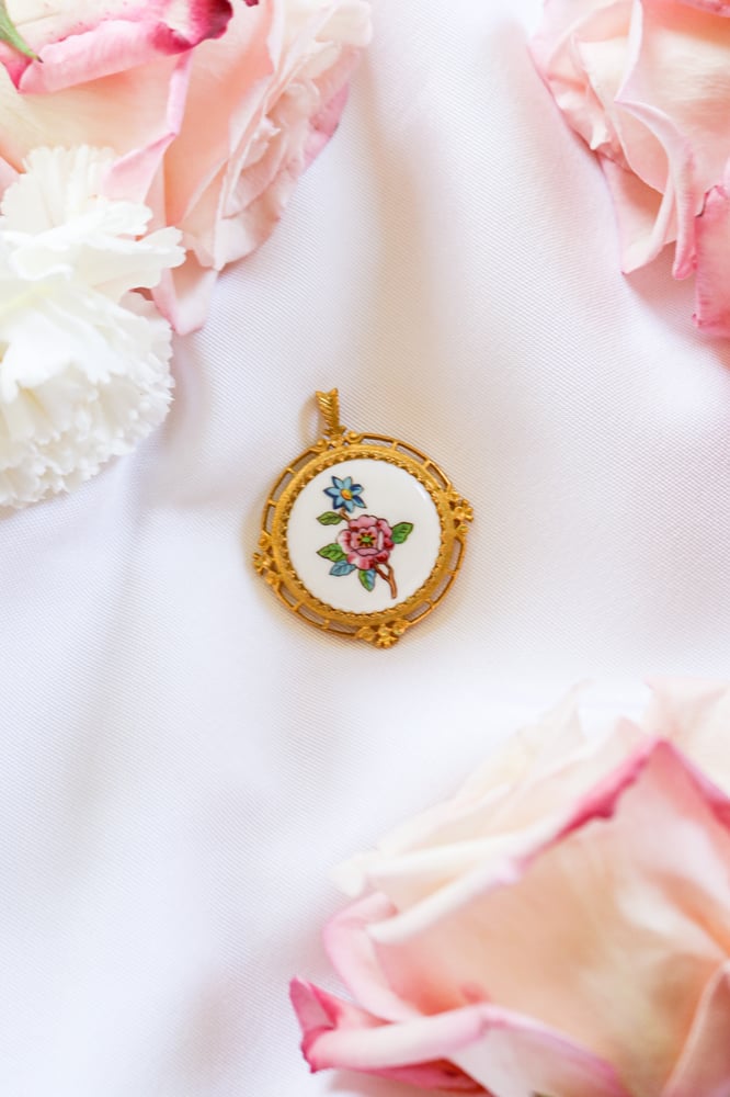 Image of Vintage Royal Aynsley Porcelain Pendant from England with Certificate of Authenticity