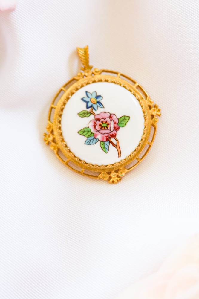 Image of Vintage Royal Aynsley Porcelain Pendant from England with Certificate of Authenticity