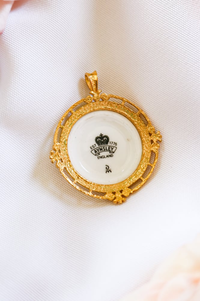 Image of Vintage Royal Aynsley Porcelain Pendant from England with Certificate of Authenticity