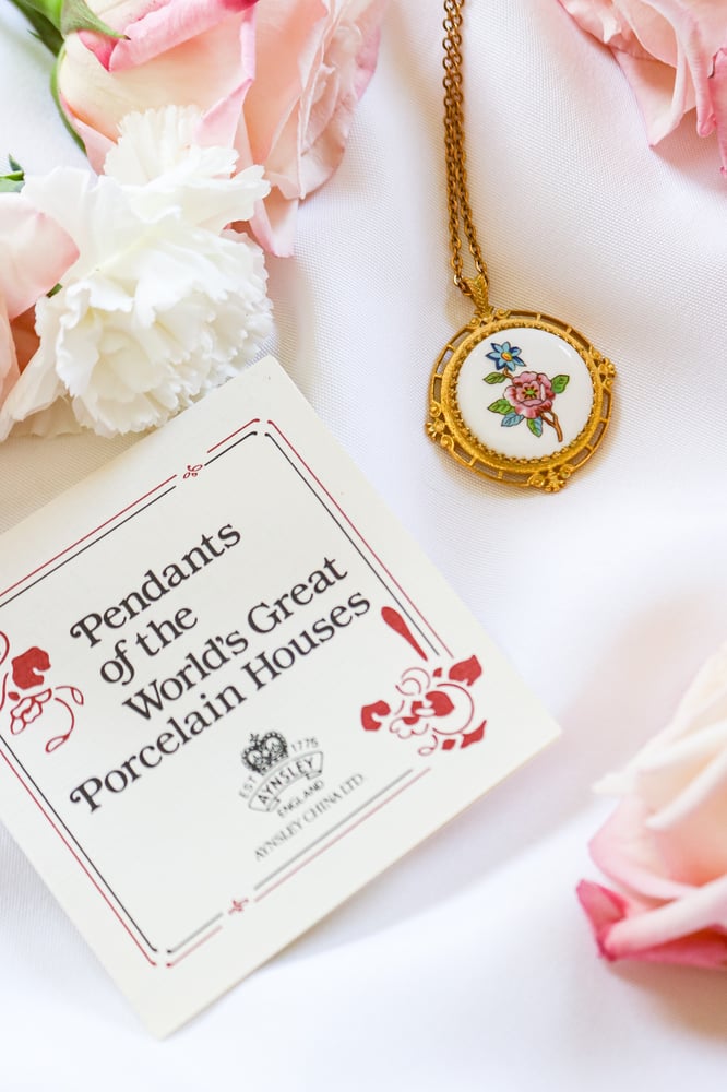 Image of Vintage Royal Aynsley Porcelain Pendant from England with Certificate of Authenticity