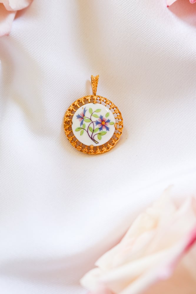 Image of Vintage Royal Worcester Porcelain Pendant from England with Certificate of Authenticity