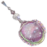 Image 1 of Aura Quartz Drusy Geode Pendant with Miniature Labradorite Beads