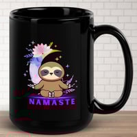 Sloth Moon Flowers Yoga Namaste Black Glossy Mug