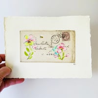 Image 2 of Art ORIGINAL - antique envelope - hand painted Pansies - Wall art
