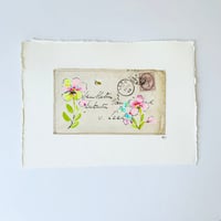 Image 3 of Art ORIGINAL - antique envelope - hand painted Pansies - Wall art
