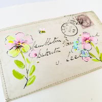Image 5 of Art ORIGINAL - antique envelope - hand painted Pansies - Wall art