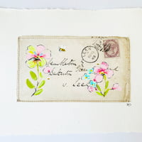Image 4 of Art ORIGINAL - antique envelope - hand painted Pansies - Wall art