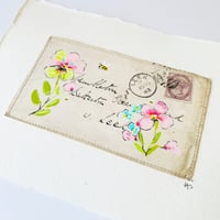 Image 1 of Art ORIGINAL - antique envelope - hand painted Pansies - Wall art