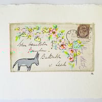 Image 3 of Art ORIGINAL - antique envelope - hand painted flowers and Dennis - Wall art