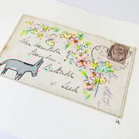 Image 1 of Art ORIGINAL - antique envelope - hand painted flowers and Dennis - Wall art