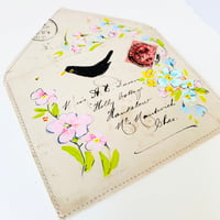 Image 5 of Art ORIGINAL - antique envelope - hand painted Blackbird and flowers