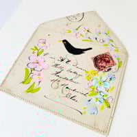 Image 1 of Art ORIGINAL - antique envelope - hand painted Blackbird and flowers
