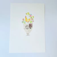 Image 3 of Art - ORIGINAL- wall art - mixed media - vase and hen