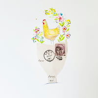 Image 1 of Art - ORIGINAL- wall art - mixed media - vase and hen