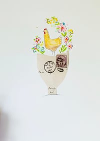 Image 4 of Art - ORIGINAL- wall art - mixed media - vase and hen