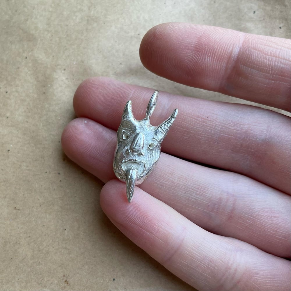Krampus/demon mask in silver or bronze