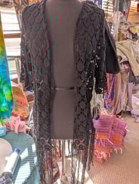 Image 2 of Cruisin Black Lace Kimono with fringe  large