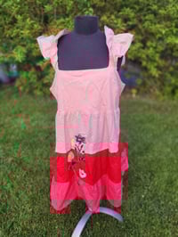 Image 1 of Pink tiered floral patchwork dress xl