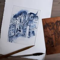 Etching 'Night Town' 銅版画「夜の町」