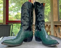 Image 1 of Emerald Green Tejus Lizard Cowboy Boots. Custom Made in El Paso Texas. Men's 10.5D