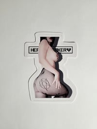 Image 1 of Heartbreaker With Gorgeous Booty In Pentagram Fishnets Glossy Finish Vinyl Sticker