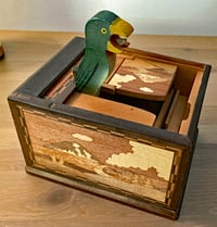 Image 2 of Rare Mid Century Japanese Roll Top Mechanical Pop-Up Parrot Box.