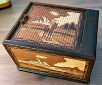 Image 1 of Rare Mid Century Japanese Roll Top Mechanical Pop-Up Parrot Box.