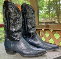 Image 1 of Navy Blue Tejus Lizard Cowboy Boots. Custom Made in El Paso Texas. Men's 10.5D
