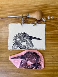 Image 2 of Great Egret Lino cut mini print 