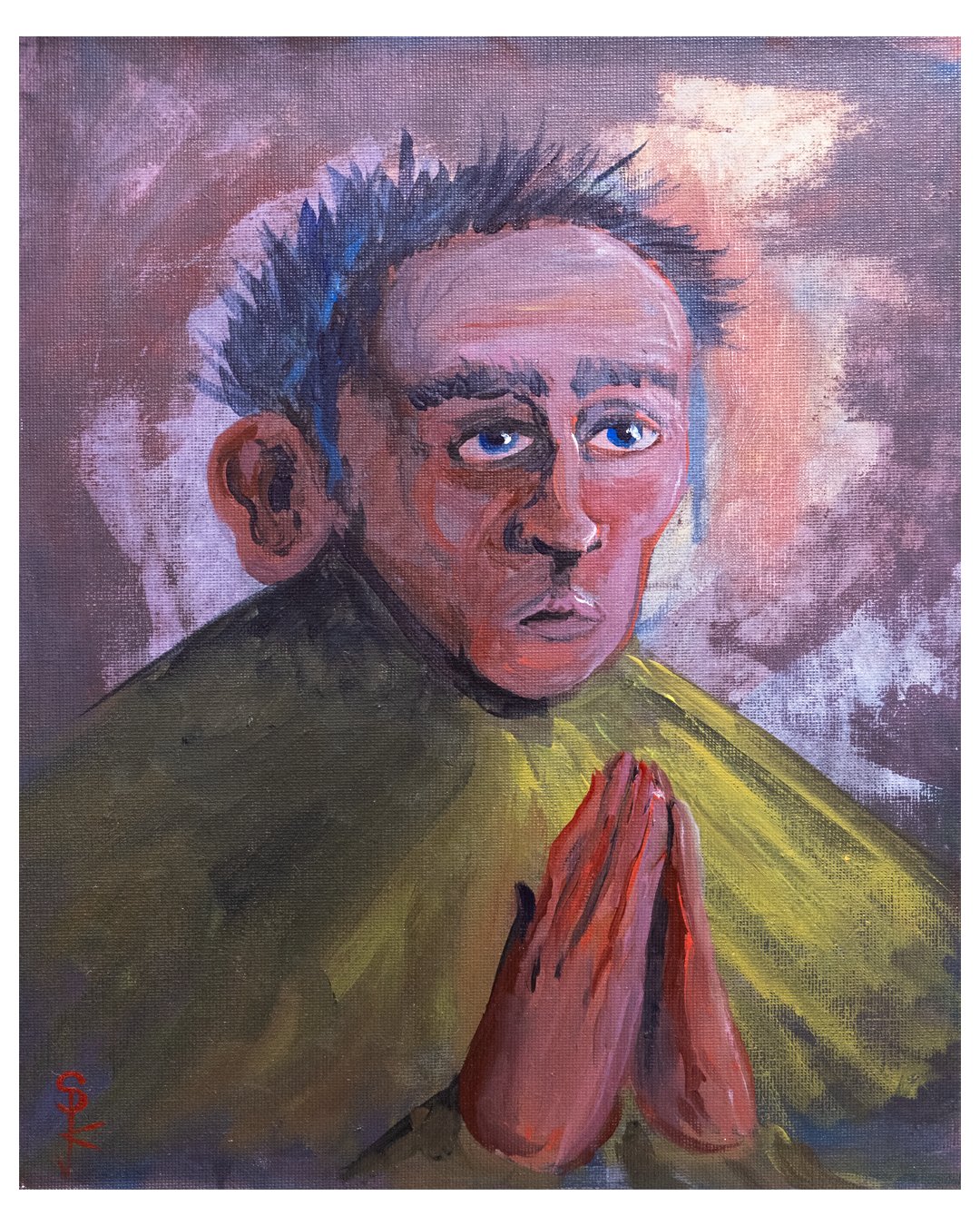 Image of Praying Man - 25.5cm x 30.5 cm Acrylic Painting