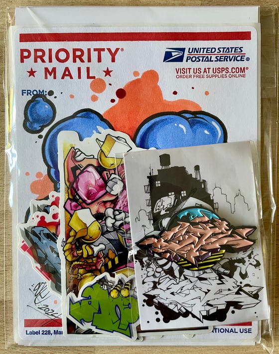 Image of Sticker, postcard and pin pack