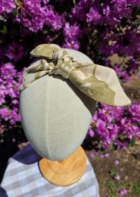 Image 1 of Linen Top Knot Headband- Tropical Beige & Olive