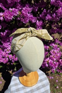Image 2 of Linen Top Knot Headband- Tropical Beige & Olive