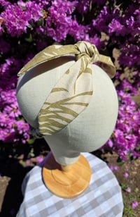 Image 3 of Linen Top Knot Headband- Tropical Beige & Olive