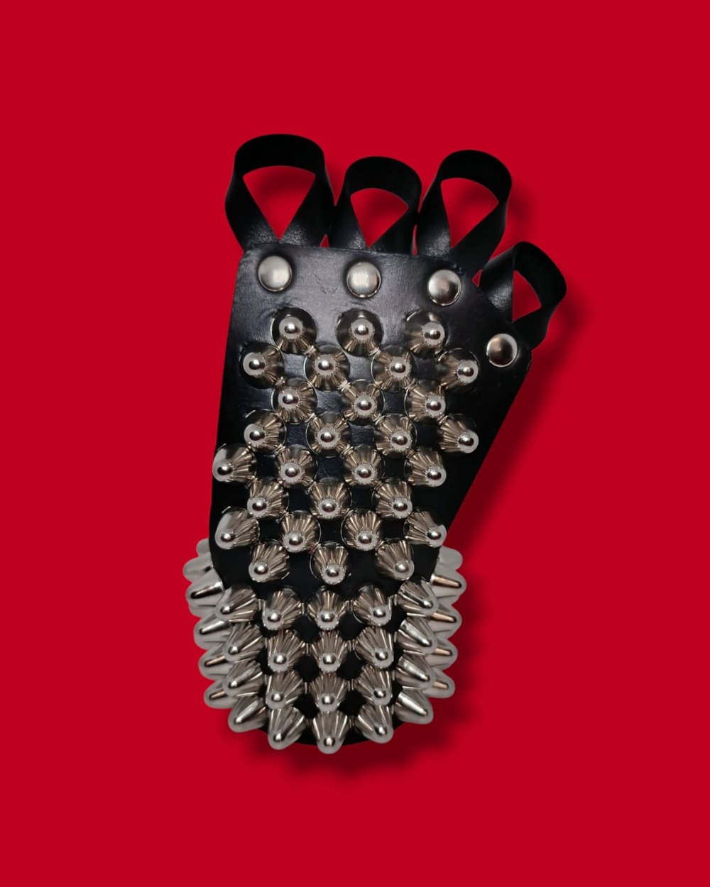 Black Leather Gloves with four Rows of Tall Cone Studs