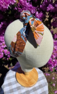 Image 1 of Linen Top Knot Headband- Tropical Blue