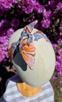 Image 2 of Linen Top Knot Headband- Tropical Blue