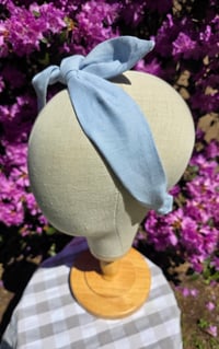 Image 3 of Linen Top Knot Headband- Sky Blue