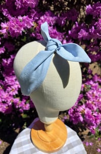 Image 2 of Linen Top Knot Headband- Sky Blue