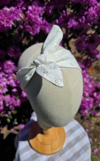 Image 1 of Linen Top Knot Headband- Ivory Eyelet 