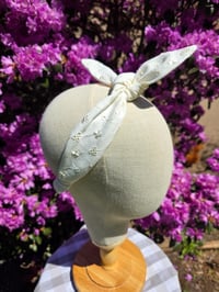 Image 2 of Linen Top Knot Headband- Ivory Eyelet 