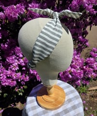 Image 2 of Linen Top Knot Headband- Grey Stripe