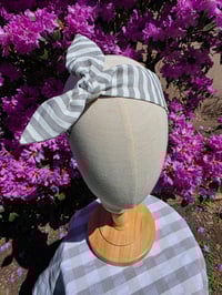 Image 1 of Linen Top Knot Headband- Grey Stripe