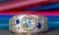 Image 1 of Recycled silver and 9ct ring with Aquamarine, sapphire and ruby