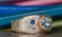 Image 2 of Recycled silver and 9ct ring with Aquamarine, sapphire and ruby
