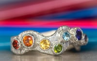 Image 1 of 'a rainbow' - Recycled silver ring with mixed gems