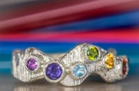 Image 2 of 'a rainbow' - Recycled silver ring with mixed gems